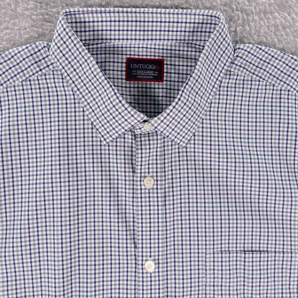 Untuckit Shirt Mens 3XL Blue Green Performance Nylon Long Sleeve Button Up
